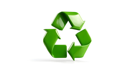 Obraz premium Recycling symbol 3D icon, green plastic minimal style, clean and centered, transparent white background, clipping path --ar 16:9