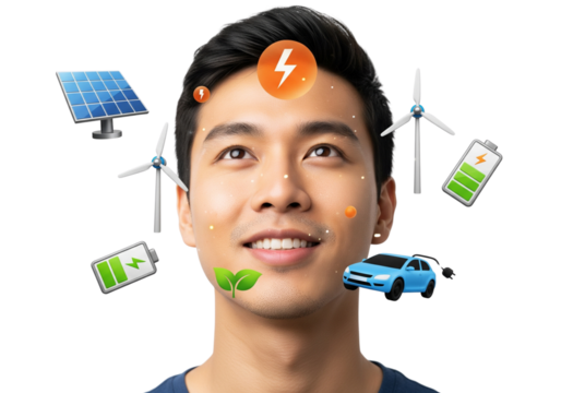 Sustainable Future Young Man Dreaming of Clean Energy and Eco-Friendly Transportation