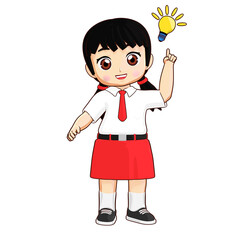 3D illustration of a schoolgirl with a light bulb above her head, symbolizing creativity and learning, perfect for educational content.
