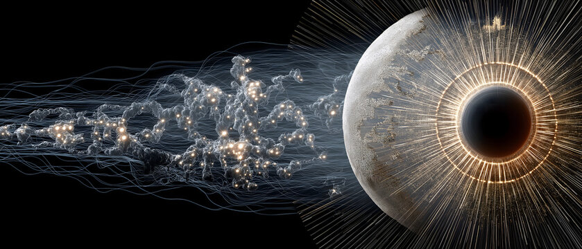 Egyptian Quantum Pantheon Creation Epic: Aten Photonic Matrix &ndash; Solar Disk Radiating Light Quantum Tentacles, Myth-Sustainable Energy Sci-Fi Scene (Sci-Fi Design, Sacred Light Energy, Future Cosmic Te