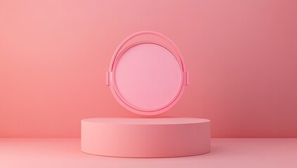 Pink, minimalist, circular, floating object on a pedestal