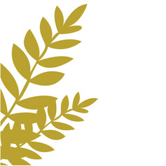 2D illustration of golden leafy branch with rounded shapes, suitable for harvest designs, seasonal elements, or decorative eco compositions.