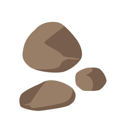 2D illustration of three brown rocks in different sizes with flat shading, suitable for nature backgrounds, outdoor terrain, or game assets.