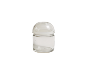 A clear reusable yogurt jar with a clear lid on display, showcasing minimalist design and sustainability emphasizing eco-conscious choices and responsible consumption