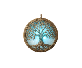 A Captivating Tree of Life Medallion with Intricate Branches and Roots Radiating a Gentle and Soothing Blue Glow