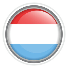 Luxembourg Flag Button Icon Glossy Round National Emblem Vector Illustration