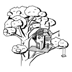 cozy treehouse with swing vector illustration