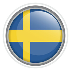 Sweden Flag Button Icon Glossy Round National Emblem Vector Illustration