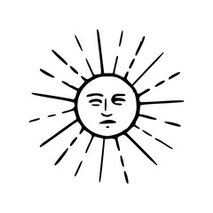 vintage style sun with human face illustration