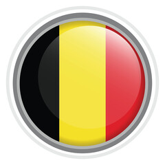 Fototapeta premium Belgium Flag Button Icon Glossy Round National Emblem Vector Illustration