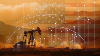 US oil industry concept art with technological overlay