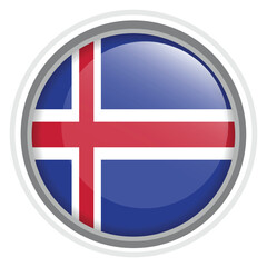Fototapeta premium Iceland Flag Button Icon Glossy Round National Emblem Vector Illustration