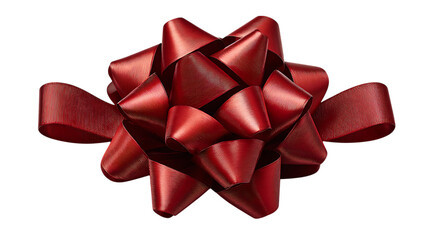 Luxurious red ribbon gift bow with textured petals isolated on transparent background