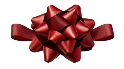Luxurious red ribbon gift bow with textured petals isolated on transparent background