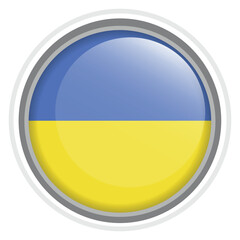 Ukraine Flag Button Icon Glossy Round National Emblem Vector Illustration