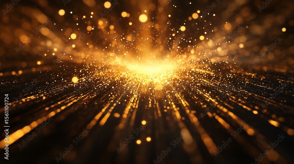 Poster golden lights abstract background with sparkling particles and bokeh effects