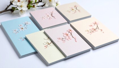 Colorful notepads with cherry blossoms