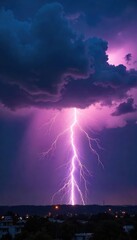 Dramatic dark clouds unleashing a powerful thunderstorm, with vivid lightning illuminating the sky and heavy rain falling A breathtaking display of nature's raw power , weather, storm, dramatic