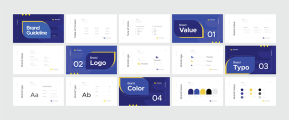 Brand identity design template. Creative brand guidelines layout. Logo and brand strategy guide. Brand manual presentation. Brand strategy design. Logo guideline book.