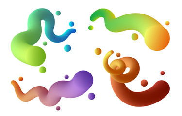 Obraz premium Colorful Rainbow Abstract Gradient Shapes Set. Vector Graphic Pattern with Wavy Lines in Bright Colors. Fluid Wave Elements of Colorful Squiggly Design. Vector illustration.