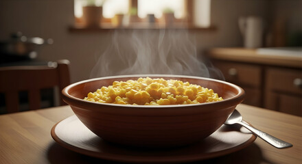 Cooked millet served in red bowl