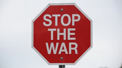 Red octagon stop sign that reads "stop the war".