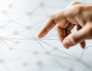 A hand points to a network of interconnected nodes