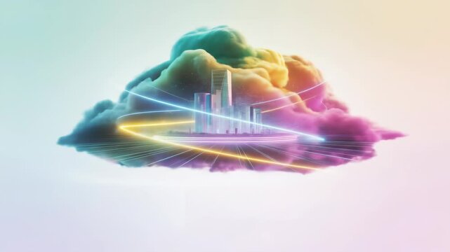 Abstract cloud city representing cloud computing and modern technology illustration for business or technology design purposes