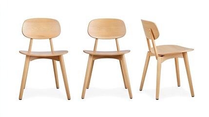 Light-colored wooden dining chairs displayed in a three-quarter view.