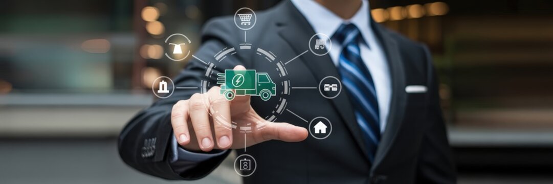 Businessman interacting with a digital delivery system.