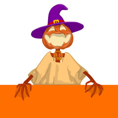 Halloween Scarecrow Lantern Jack pumpkin funny and cute. One of the symbols of the autumn holiday. Vector illustration.