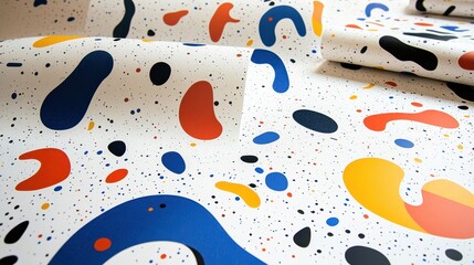 Abstract pattern of colorful blobs on a white background.