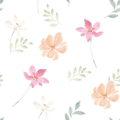 Yellow and Pink Watercolor Flower Seamless Pattern