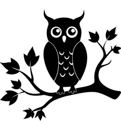 Owl on autumn tree branch silhouette vector illustration