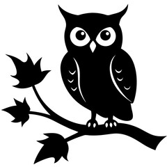 Owl on autumn tree branch silhouette vector illustration