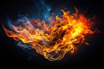 Fiery Abstract Swirls of Orange and Blue Flames, a Dynamic Composition Ideal for Intense Energy or Power Concepts