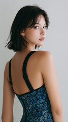 Fototapeta premium 美女, 女性, 美しい, 顔, モデル, 日本, 韓国, 中国, アジア, カフェ,女性、プール、夏、ビキニ、美しさ、水泳