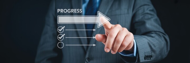 Businessperson points to progress on a checklist.