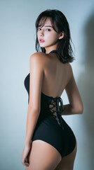 Fototapeta premium 美女, 女性, 美しい, 顔, モデル, 日本, 韓国, 中国, アジア, カフェ,女性、プール、夏、ビキニ、美しさ、水泳