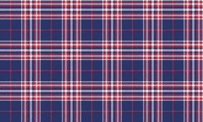 Seamless plaid pattern, blue, red, white, classic style, suitable for textile design, clothes, skirts, pants, shirts, tablecloths and other fashion items, vector illustration.