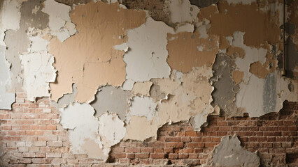 Fototapeta premium Peeling Wall with Exposed Brick Layers – Wide Urban Decay Texture