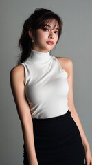 Obraz premium 美女, 女性, 美しい, 顔, モデル, 日本, 韓国, 中国, アジア, カフェ, ファッション