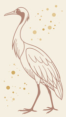 Obraz premium Elegant illustrated crane with golden accents on a neutral background