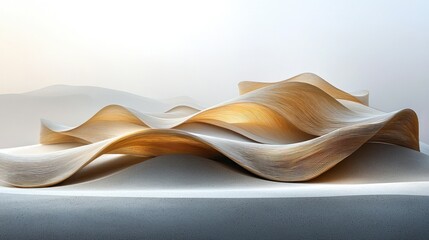 Abstract sculpted forms, light beige and golden, resembling desert dunes