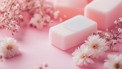 Pink sponge soap with flowers