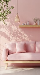 Pink living room with natural light and shadows