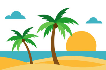 Obraz premium Cartoonish palm trees on a bright sandy beach vector illustration