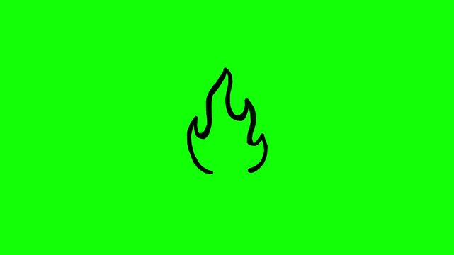 4K motion graphic animation of fire icon. Frame by frame animation of fire icon on chroma key green screen background.