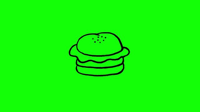 4K motion graphic animation of burger icon. Frame by frame animation of burger icon on chroma key green screen background.