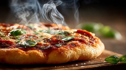 Hot delicious pizza smoke